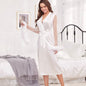 Lace Sleeve Robe Women Satin Feather Patchwork Bathrobe Kimono Gown Long Summer Nightgown Sleepdress Loose Bridal Loungewear