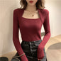 Sweater long sleeve top square collar casual fashion