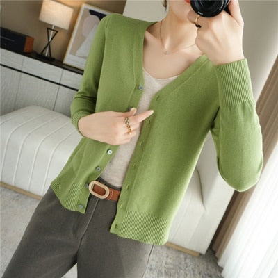 Cardigans Women Autumn Single Breasted Knitted Sweater with V-Neck