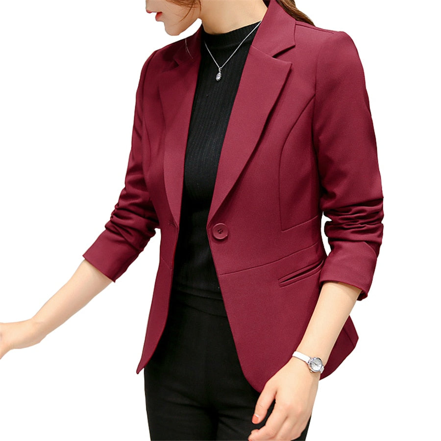 Schwarze Frauen Blazer 2023 Formale Dünne Blazer Dame Büroarbeit Anzug Taschen Jacken Mantel