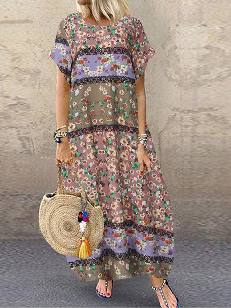 Mode Sommer Maxi Kleid frauen Gedruckt Sommerkleid Lässig Kurzarm Vestidos Weibliche Hohe