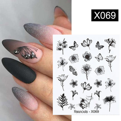 Harunouta Black Lines Flower Leaves Water Decals Stickers