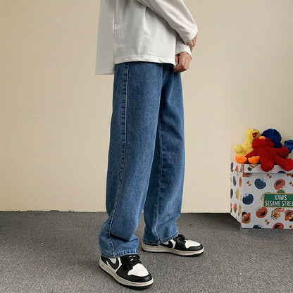 Frühling neue Streetwear Baggy Jeans Männer koreanische Mode lose gerade weites Bein Hosen männliche Marken kleidung schwarz hellblau