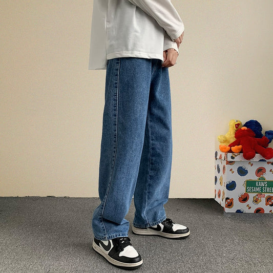 Frühling neue Streetwear Baggy Jeans Männer koreanische Mode lose gerade weites Bein Hosen männliche Marken kleidung schwarz hellblau