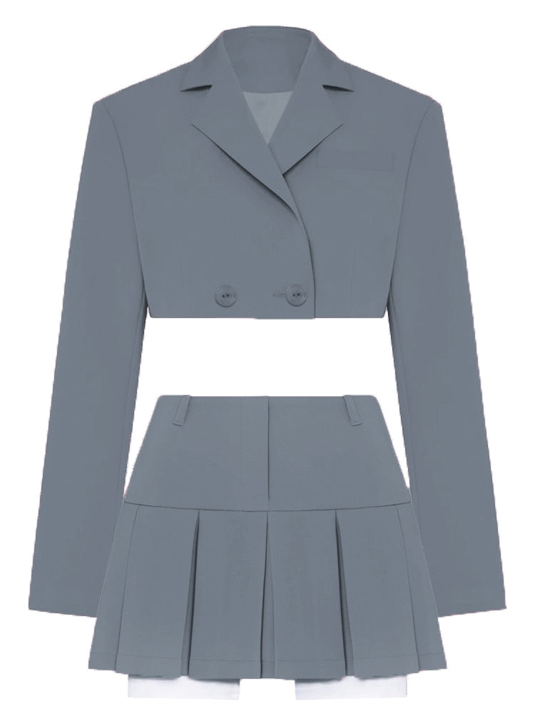 Zwei Stück Sets frauen Herbst Outfits 2023 Neue Schwarz Passenden Sets Mit Rock Und Blazer