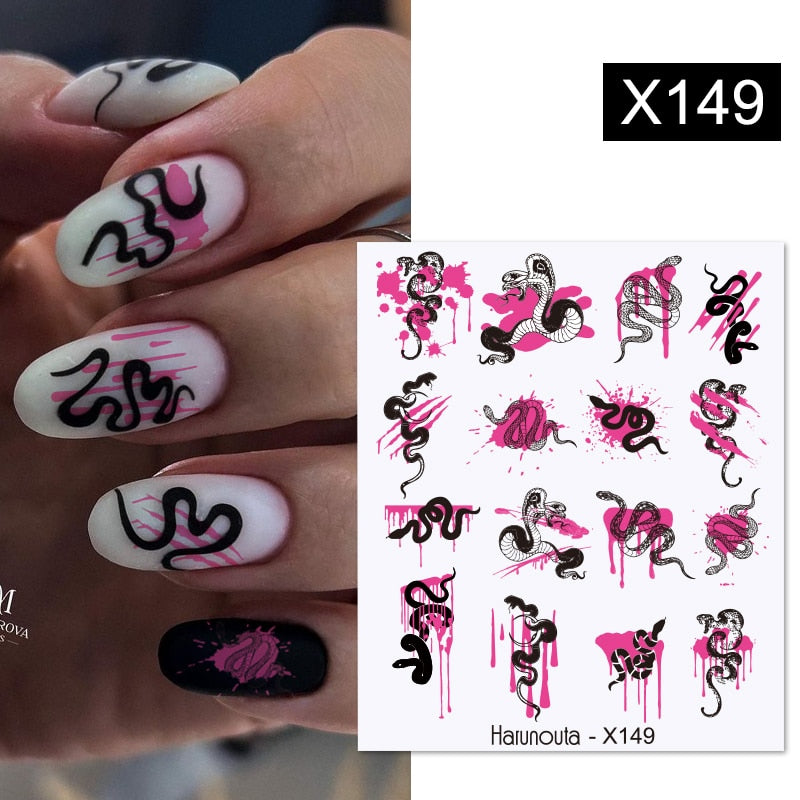 Harunouta Black Lines Flower Leaves Water Decals Stickers