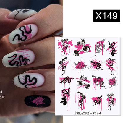Harunouta Black Lines Flower Leaves Water Decals Stickers