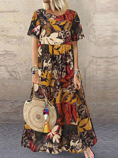 Mode Sommer Maxi Kleid frauen Gedruckt Sommerkleid Lässig Kurzarm Vestidos Weibliche Hohe