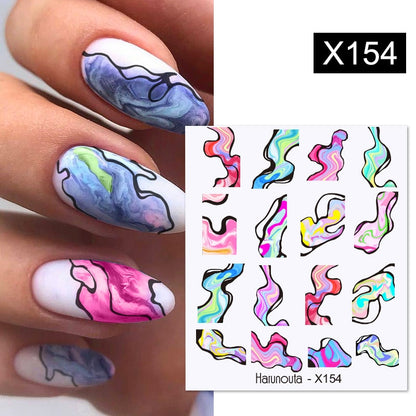 Harunouta Black Lines Flower Leaves Water Decals Stickers