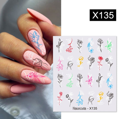 Harunouta Black Lines Flower Leaves Water Decals Stickers