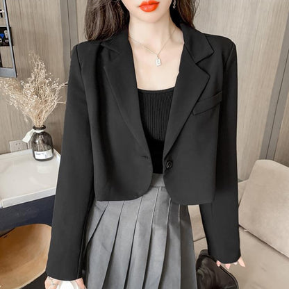 koreanische kurz geschnittene Blazer Frauen einfarbig einfache Ein-Knopf-Outwear Teenager All-Match