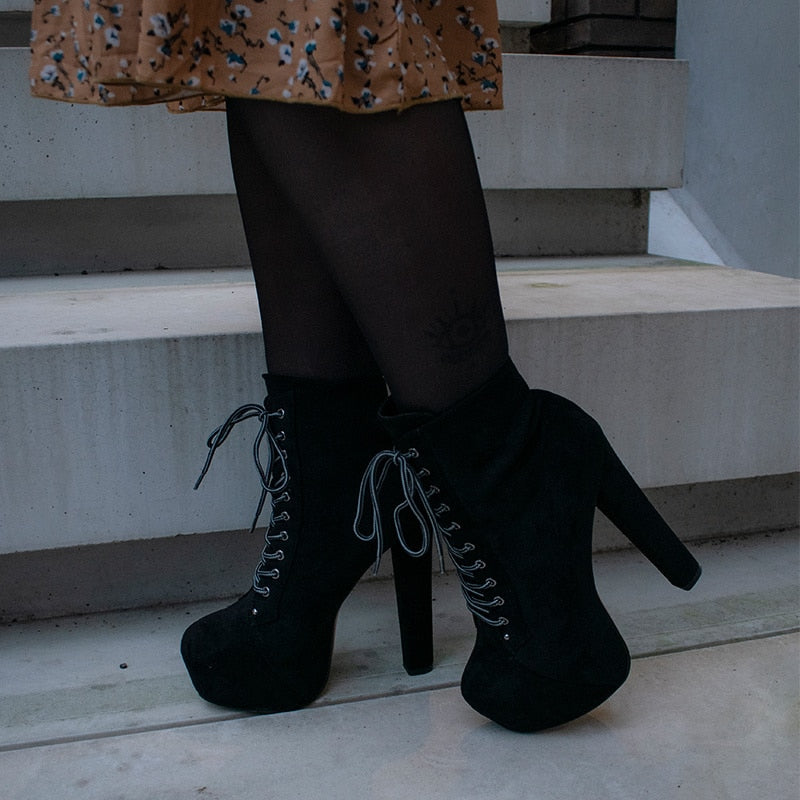 frauen Plattform Stiefeletten Schnalle Chunky Ferse Rot Plaid Lace Up Side Zipper Runde Toe Booties Für winter