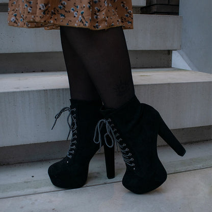 frauen Plattform Stiefeletten Schnalle Chunky Ferse Rot Plaid Lace Up Side Zipper Runde Toe Booties Für winter