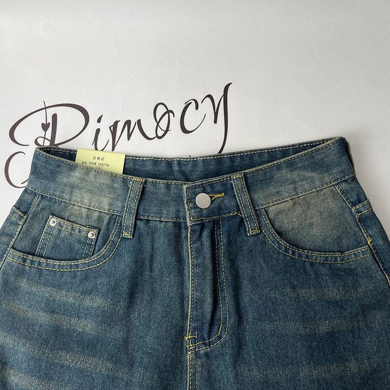 Rimocy Vintage Breite Bein Cargo Jeans Frauen 2023 Herbst Hohe Taille Bagge Hosen Frau Y2k Streetwear Lose Denim Hosen Weibliche