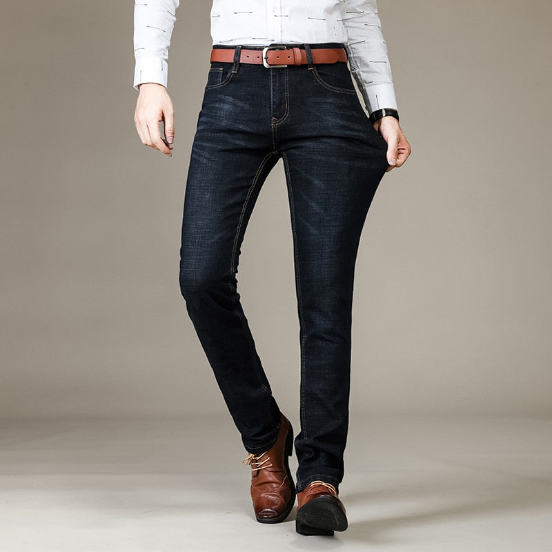 Business Herren Jeans lässig Straight Stretch Mode klassische blau schwarz Arbeit Jeans hose männliche Marken kleidung