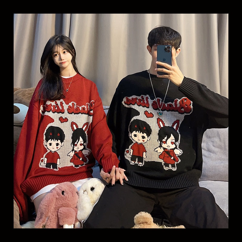 Übergroßen Japanischen Anime Cartoon Gestrickte Unisex Pullover Tops