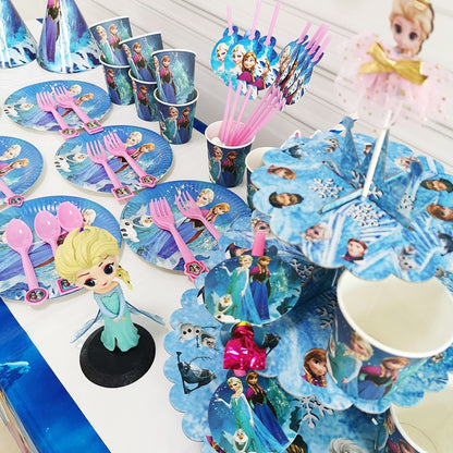 Gefroren Anna Elsa Prinzessin Geburtstags feier Dekorationen Kinder Einweg geschirr Teller Tassen Servietten Luftballons Baby party Lieferungen