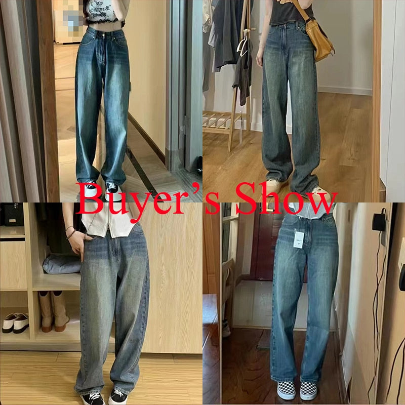 Rimocy Vintage Breite Bein Cargo Jeans Frauen 2023 Herbst Hohe Taille Bagge Hosen Frau Y2k Streetwear Lose Denim Hosen Weibliche