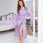 Lace Sleeve Robe Women Satin Feather Patchwork Bathrobe Kimono Gown Long Summer Nightgown Sleepdress Loose Bridal Loungewear