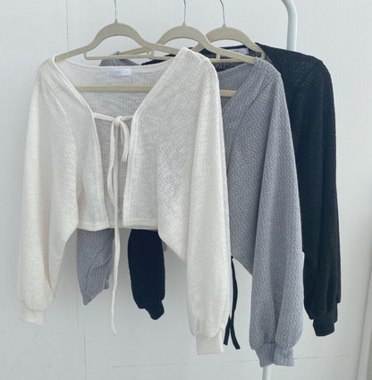 Dünne Weiße Strickjacke Verband Laterne Hülse Kurzen Mantel Ziehen