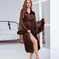 Lace Sleeve Robe Women Satin Feather Patchwork Bathrobe Kimono Gown Long Summer Nightgown Sleepdress Loose Bridal Loungewear