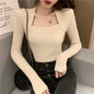 Sweater long sleeve top square collar casual fashion