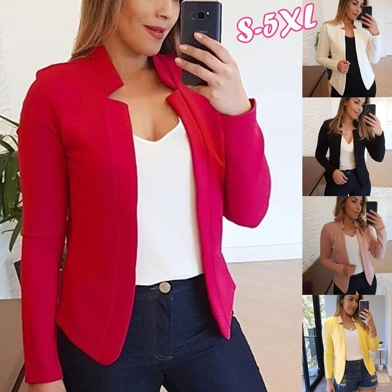 Women Thin White Blazers Spring 2023 Female Summer Blazer Long Sleeve Open Stitch OL Women