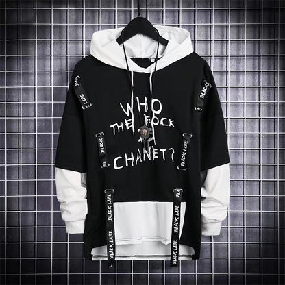 Autumn Men's Hoodie Sweatshirt Casual Black Hoodies Tops Techwear Hip Hop