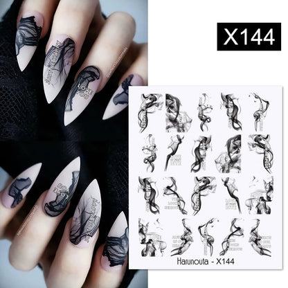 Harunouta Black Lines Flower Leaves Water Decals Stickers