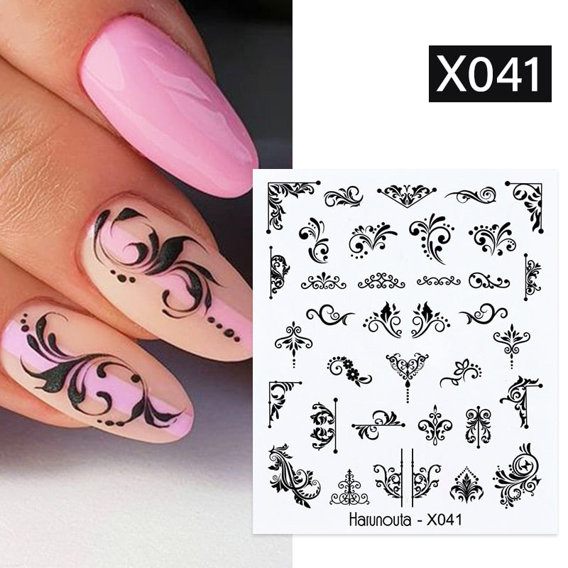 Harunouta Black Lines Flower Leaves Water Decals Stickers