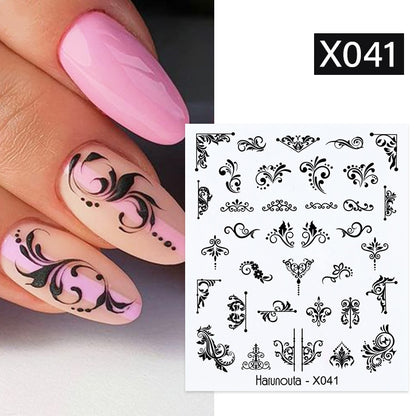Harunouta Black Lines Flower Leaves Water Decals Stickers