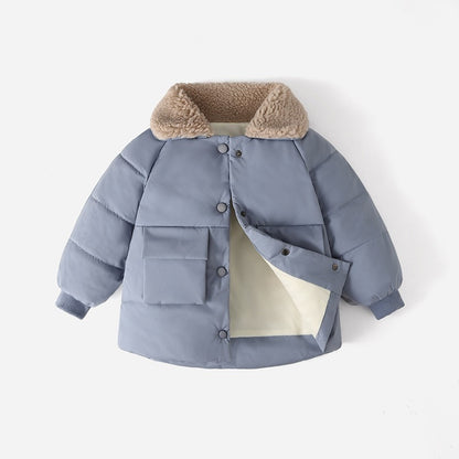 Neue Winter Kinder warme Baumwoll jacken Kaninchen Pelz Kragen Mäntel Baby kurze Stepp jacke