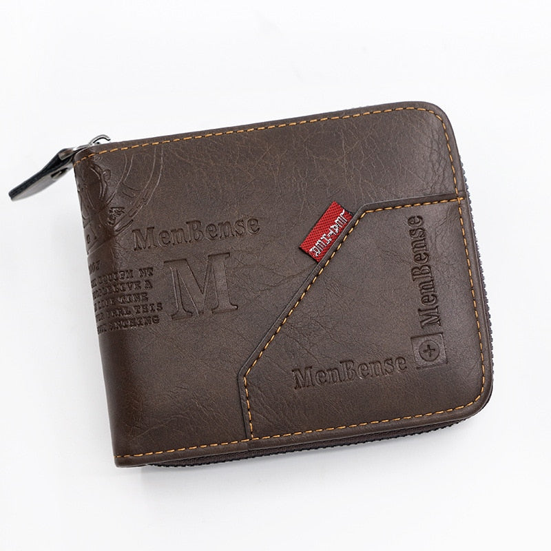 Men's leather wallet wax oil skin wallet for men purse short male card holder wallets zipper around money purse