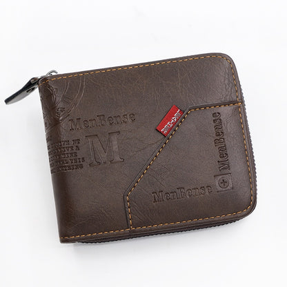 Men's leather wallet wax oil skin wallet for men purse short male card holder wallets zipper around money purse