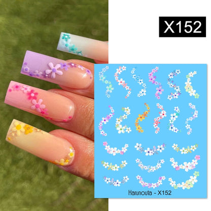 Harunouta Black Lines Flower Leaves Water Decals Stickers