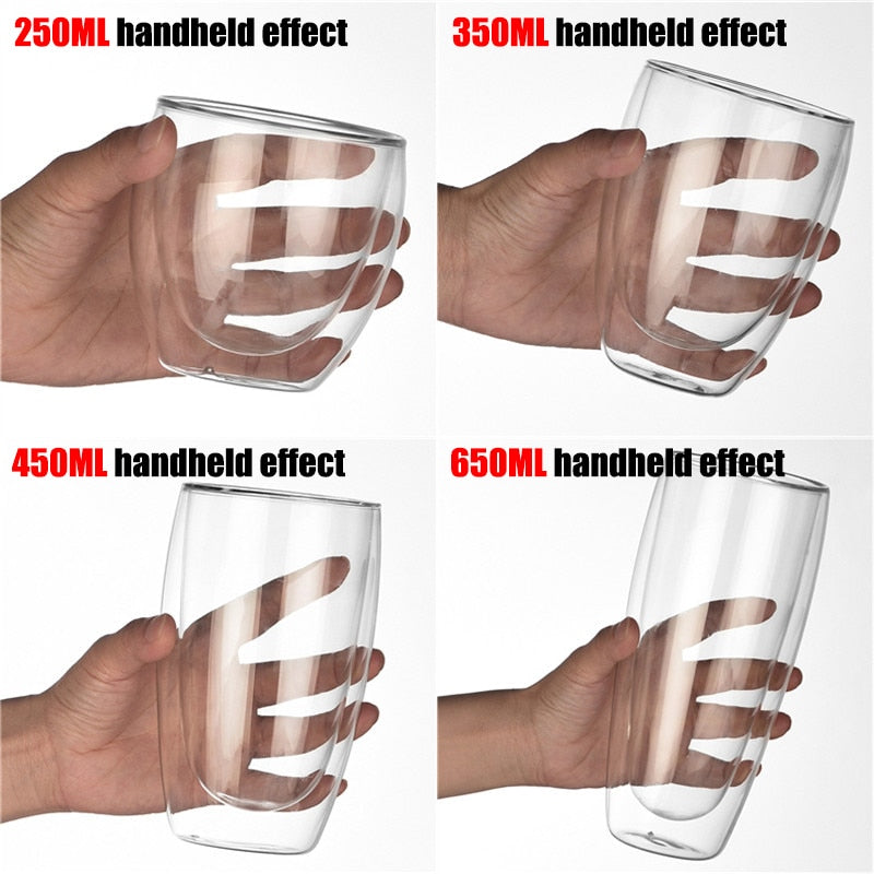 1-6PCS 80-450ML Wärme Beständig Doppel Wand Tee Glas Tasse Bier Kaffee Handgemachte Kreative Kalt getränke Transparent Drink Set