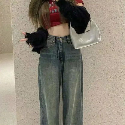 Rimocy Vintage Breite Bein Cargo Jeans Frauen 2023 Herbst Hohe Taille Bagge Hosen Frau Y2k Streetwear Lose Denim Hosen Weibliche