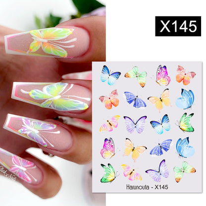 Harunouta Black Lines Flower Leaves Water Decals Stickers