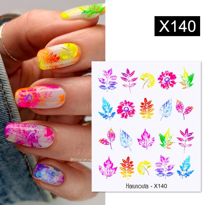 Harunouta Black Lines Flower Leaves Water Decals Stickers