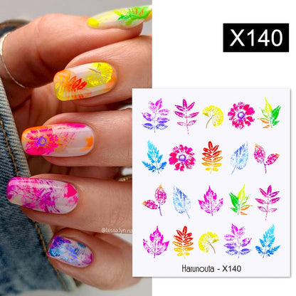 Harunouta Black Lines Flower Leaves Water Decals Stickers