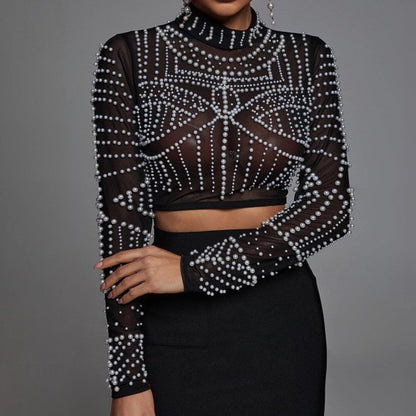 Langarmanzug Bubble Pearl Top Schwarz