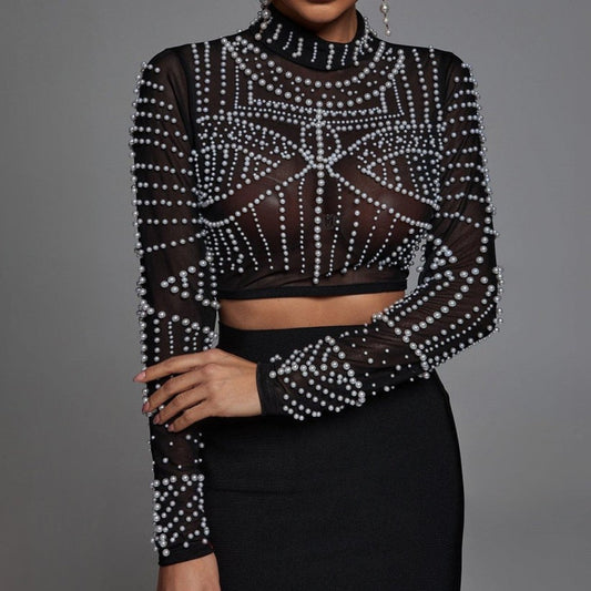 Langarmanzug Bubble Pearl Top Schwarz