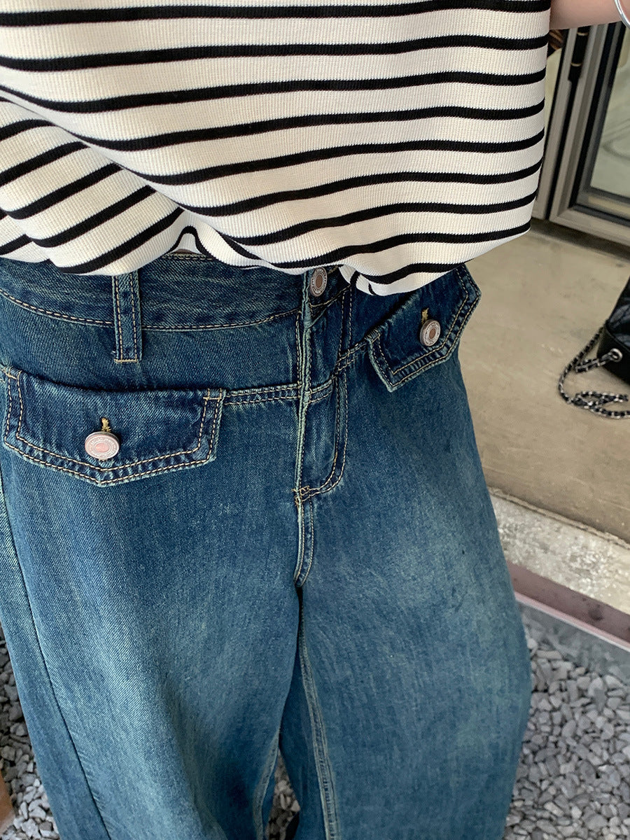 Damen Jeans mit hoher Taille und schlankem Retro Faux Pocket