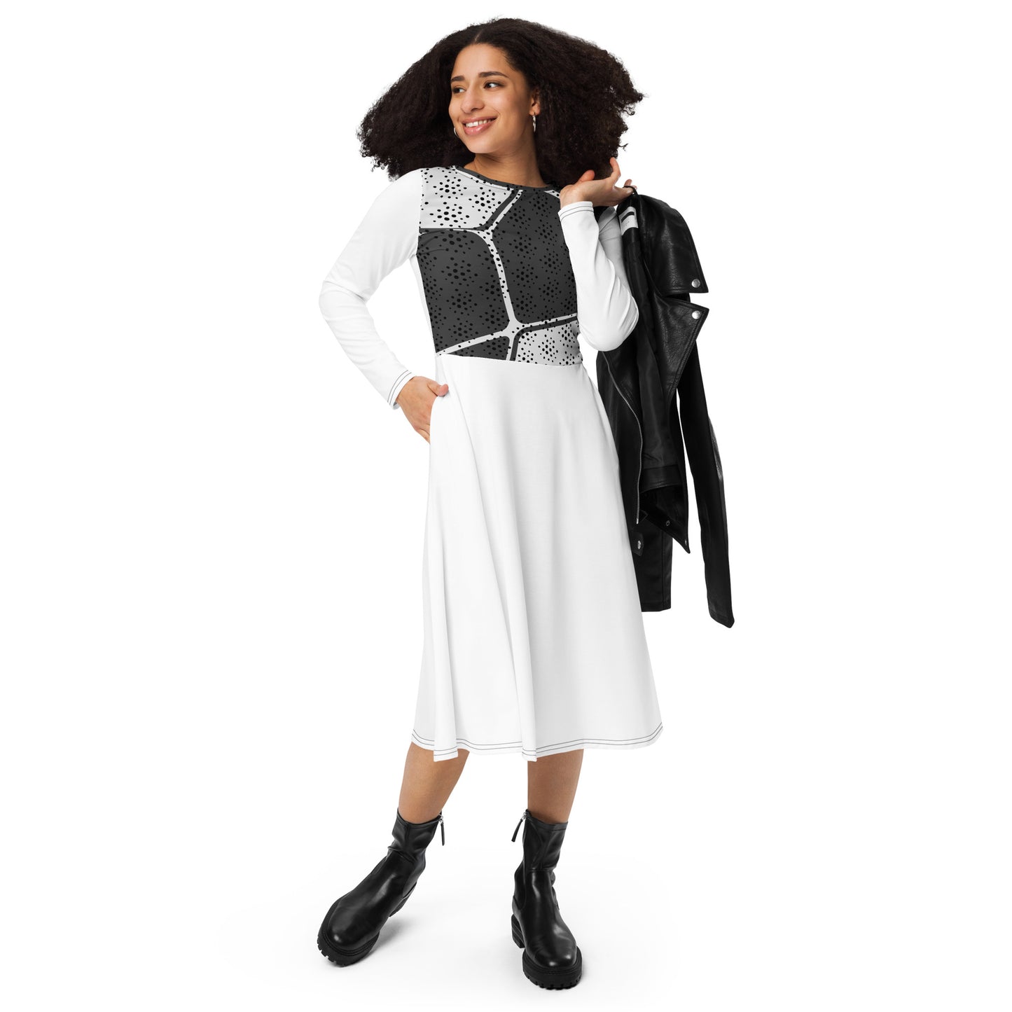 Langärmliges Midikleid mit Allover