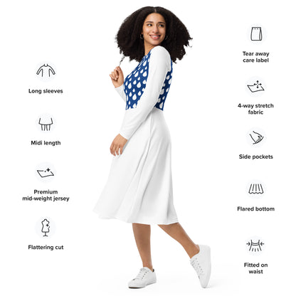 Langärmliges Midikleid mit Allover-Druck