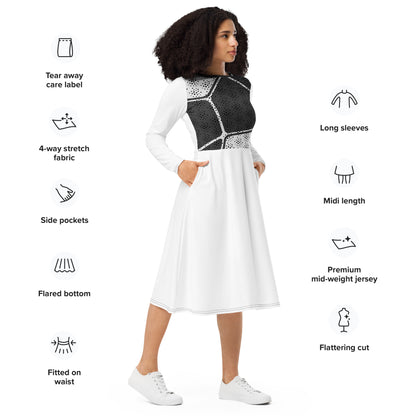 Langärmliges Midikleid mit Allover