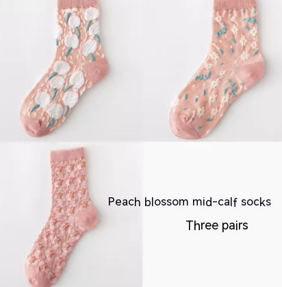 Koreanische Version Blume dreidimensionale lange Frühlings- und Herbstsocken
