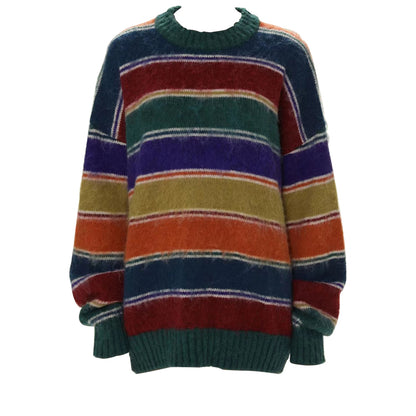 Retro Pullover mit kontrastierendem Regenbogen Rundhalsausschnitt für Damen