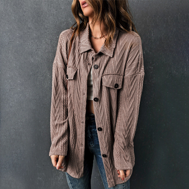 Damen Herbst Winter Hemd dreidimensionale Jacquard Langarm Freizeit Hemden