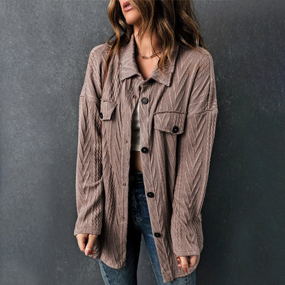 Damen Herbst Winter Hemd dreidimensionale Jacquard Langarm Freizeit Hemden